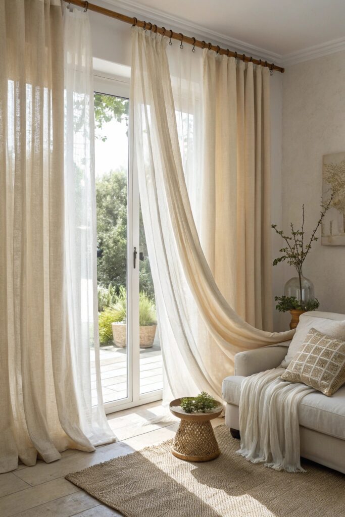 linen curtains soft movement neutral living room
