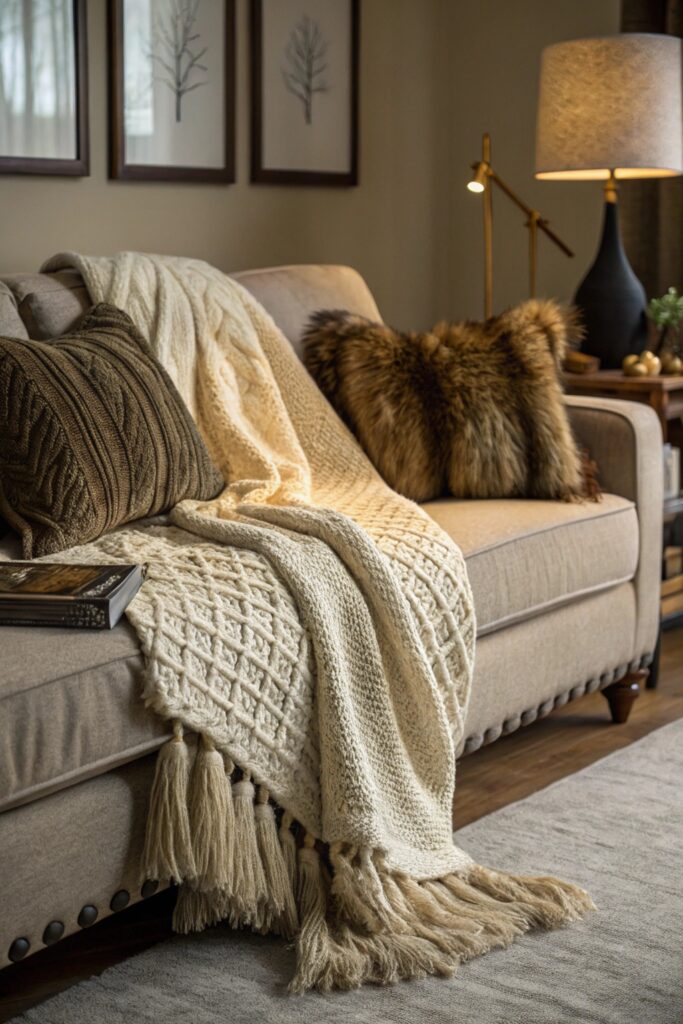 12 Ways to Decorate a Couch With Throw Blankets Like a Designer mixing textures throw blanket couch