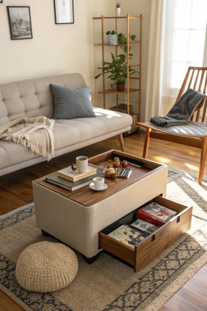vertical space storage apartment living room