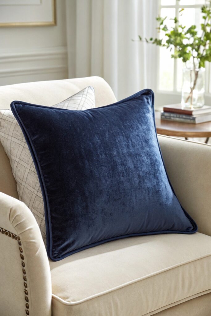 navy velvet throw pillow dorm room texture