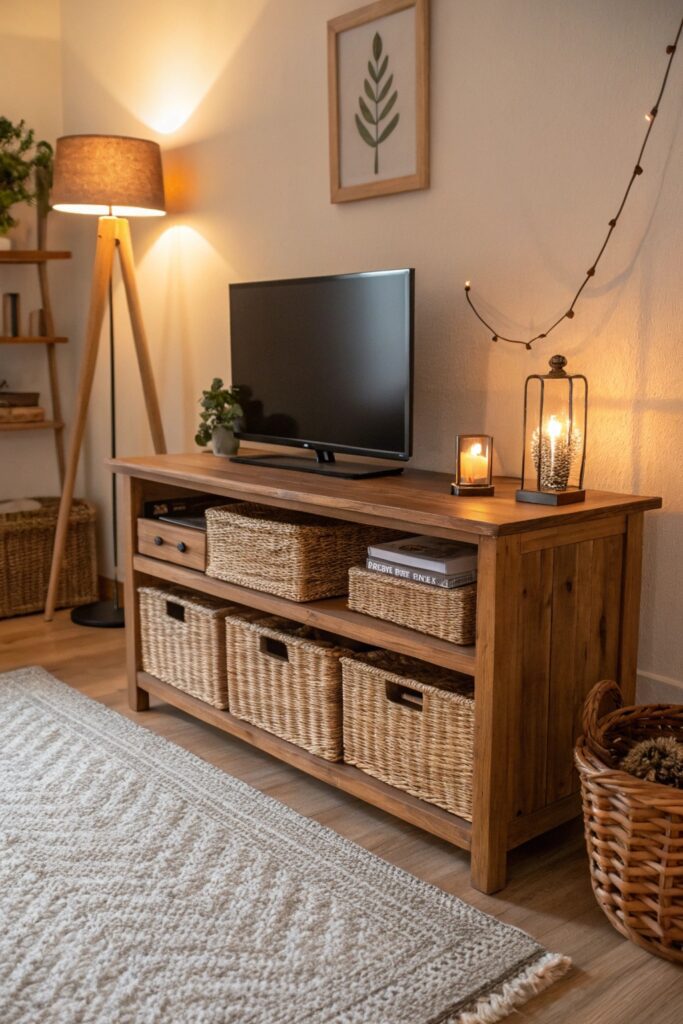 tv stand storage baskets small living room