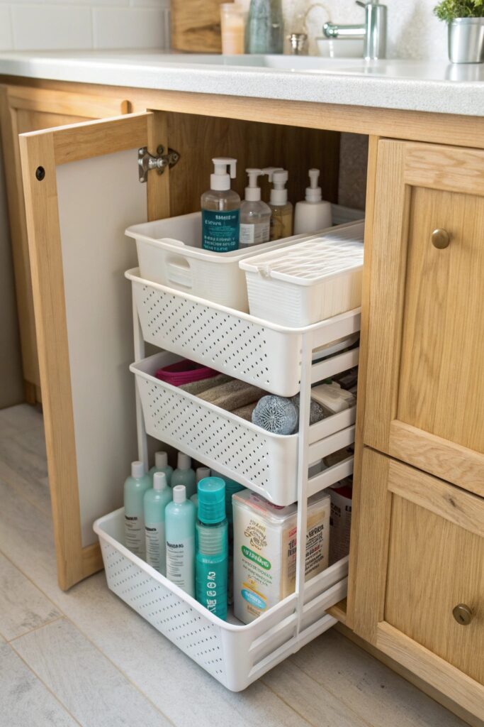 12 IKEA Bathroom Hacks to Maximize Storage on a Budget variera boxes under sink space ikea bathroom
