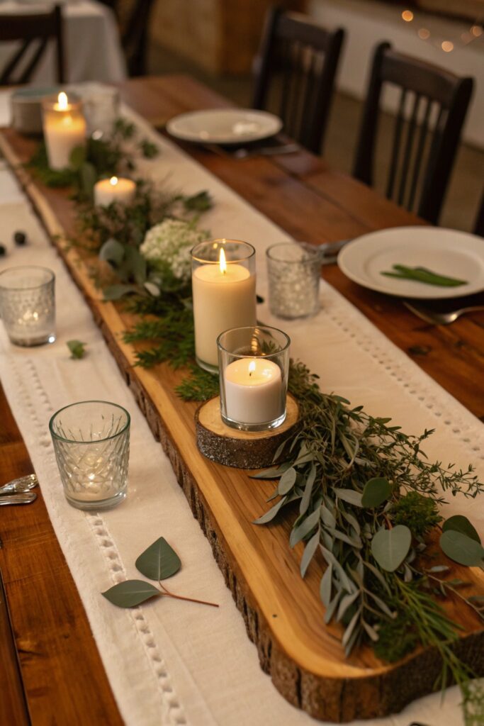 15 Dining Table Centerpiece Ideas That Make Every Meal Feel Special wooden board mixed decor dining table centerpiece
