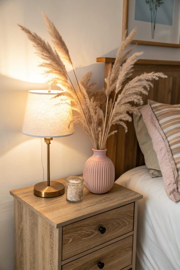15 Pampas Grass Decor Ideas to Create a Cozy Modern Home texture bedroom nightstand pampas grass