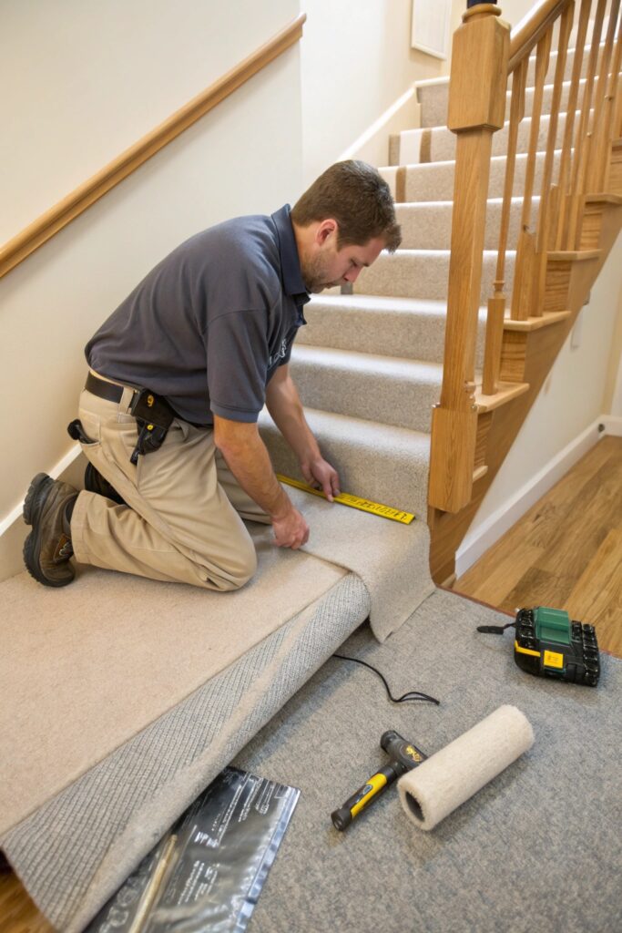 installation time waterfall tucked carpet stairs