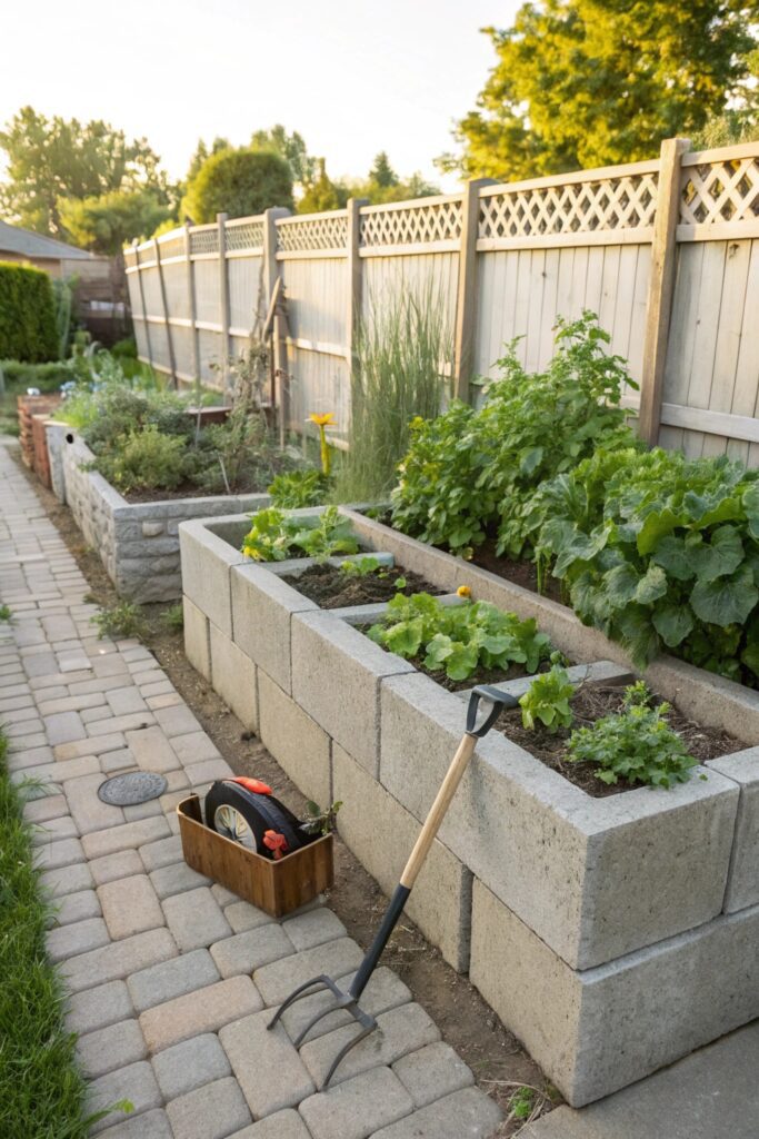 concrete block raised bed capstones garden