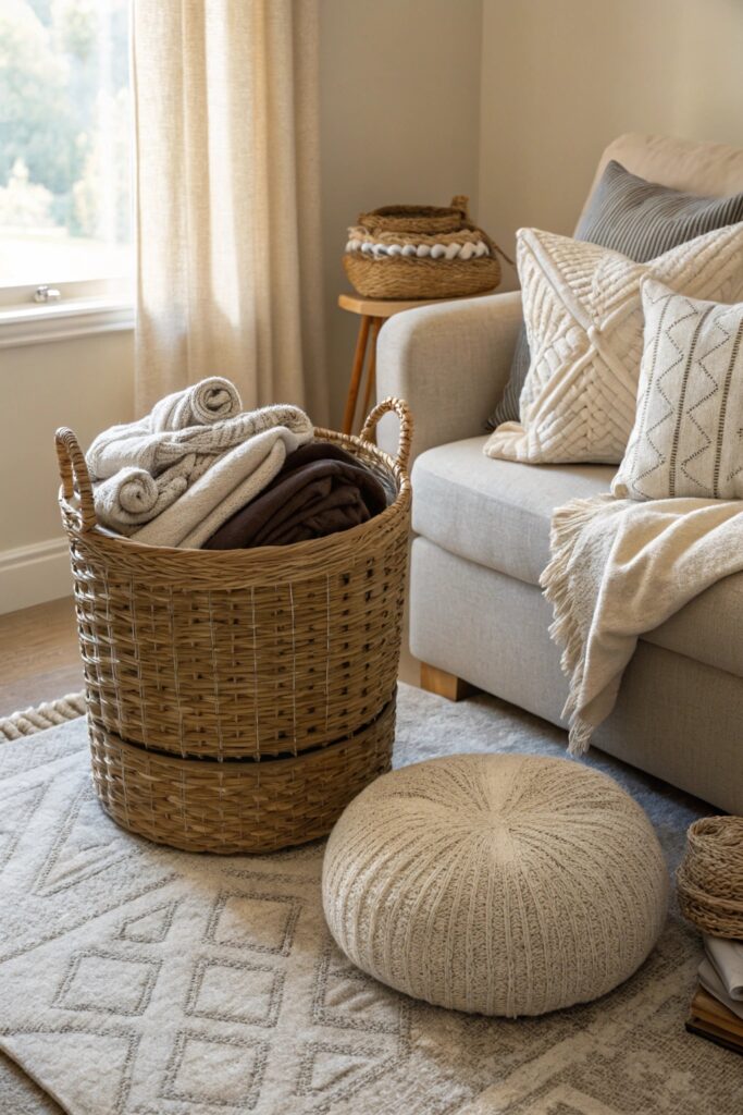 blanket pillow storage corner living room