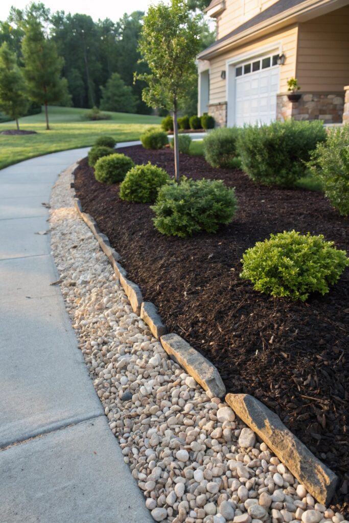 decorative gravel mulch beds driveway