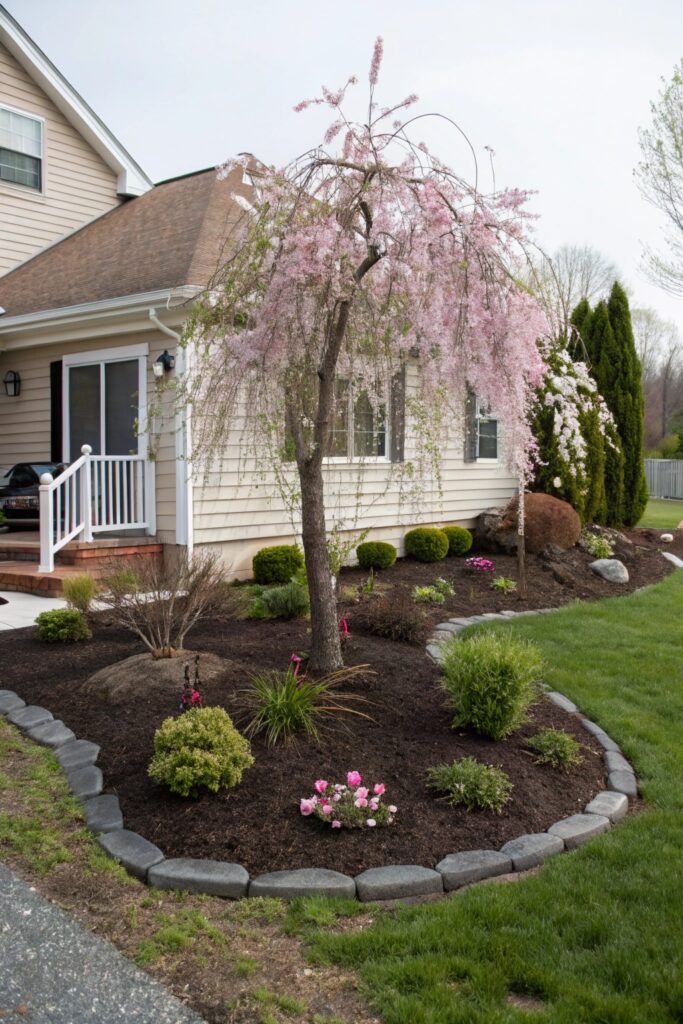 15 Flower Beds in Front of House Ideas That Look Gorgeous Year-Round focal point plant feature flower bed