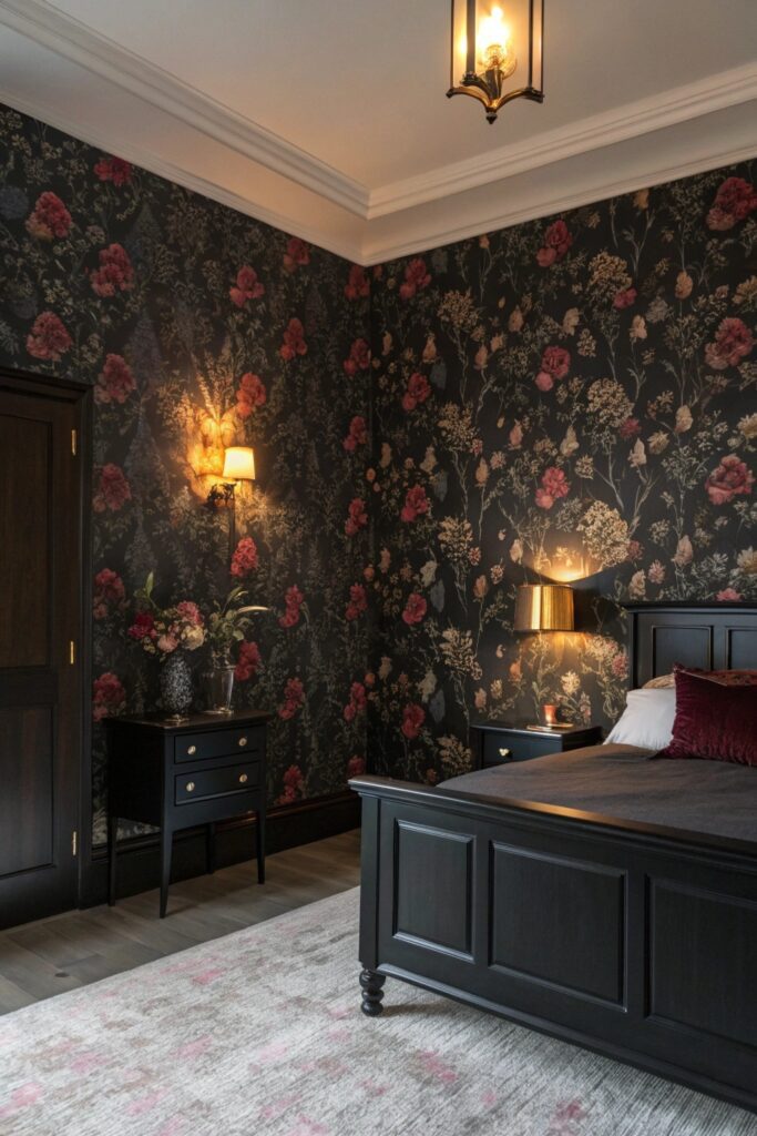 12 Whimsy Goth Bedroom Ideas for a Dark Yet Cozy Aesthetic gothic inspired wallpaper whimsy goth bedroom
