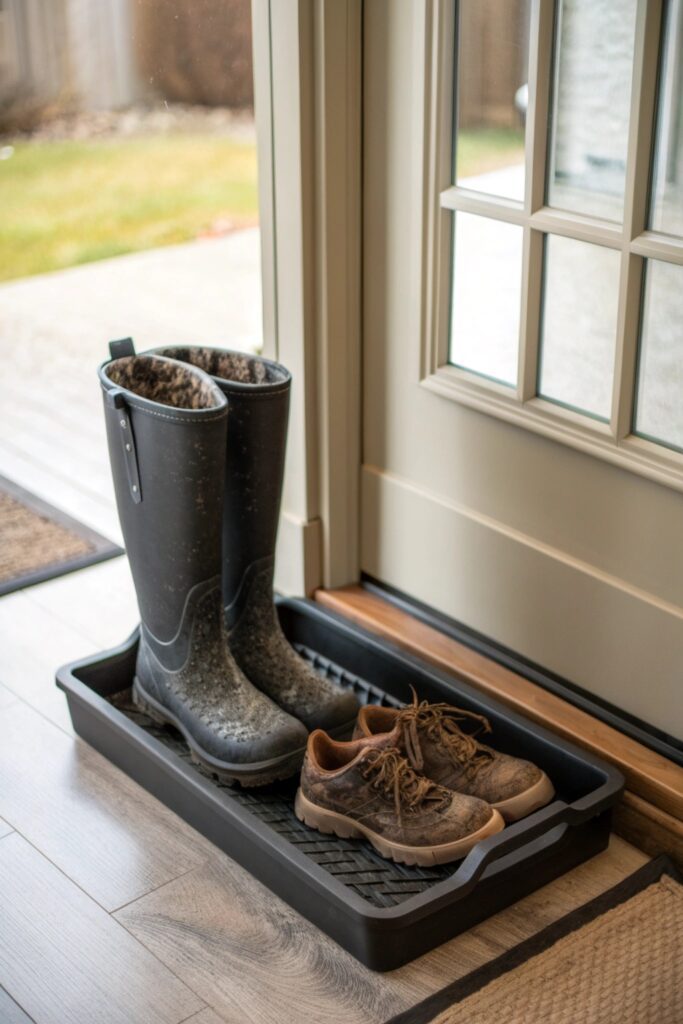 boot tray near door diy mudroom