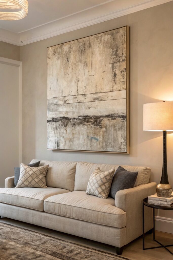 statement neutral toned artwork living room