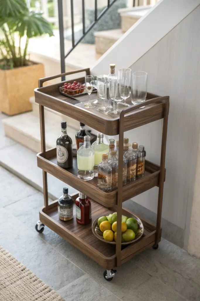 10 Bar Cart Ideas That Elevate Your Home Entertaining Game trays organize bar cart chaos