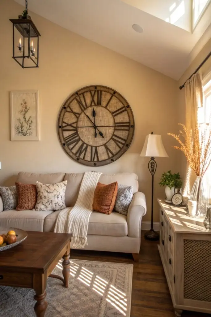 12 Above Couch Decor Ideas That Make Your Living Room Stand Out large clock functional focal point above couch