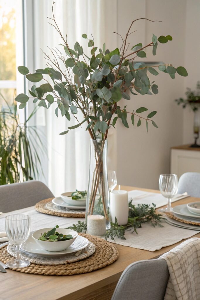15 Dining Table Centerpiece Ideas That Make Every Meal Feel Special seasonal branches tall vase dining table centerpiece