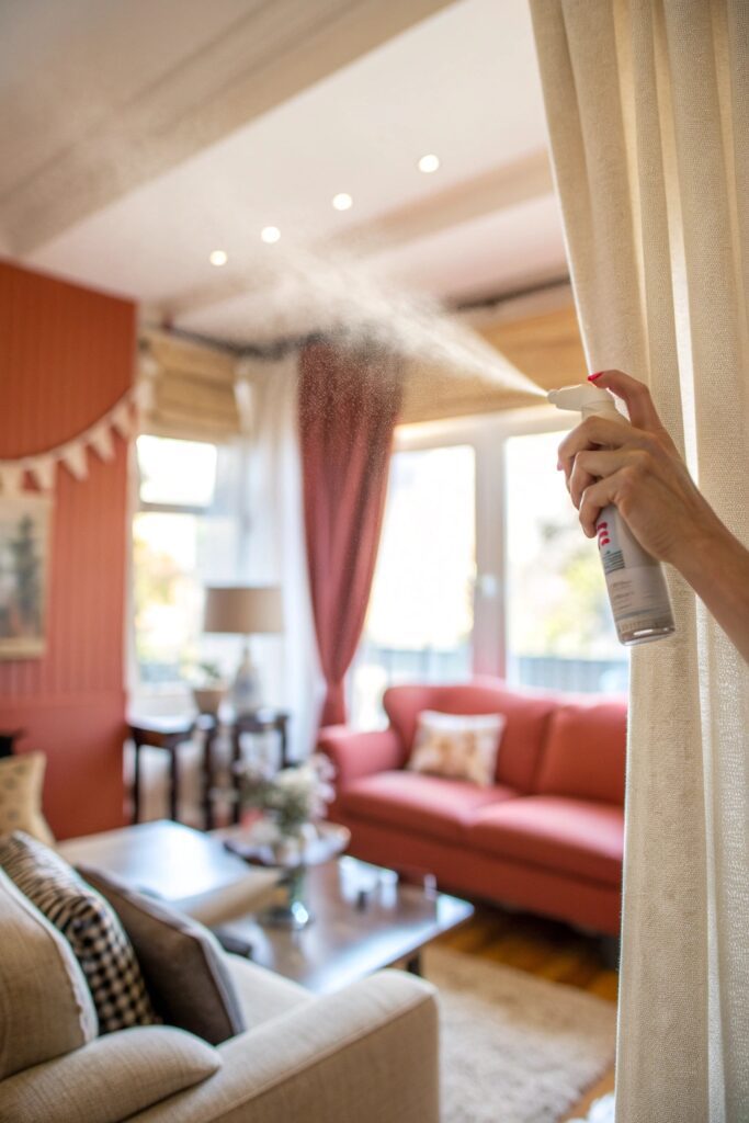 10 Ways to Remove Creases From New Curtains Quickly fabric wrinkle release spray curtains creases