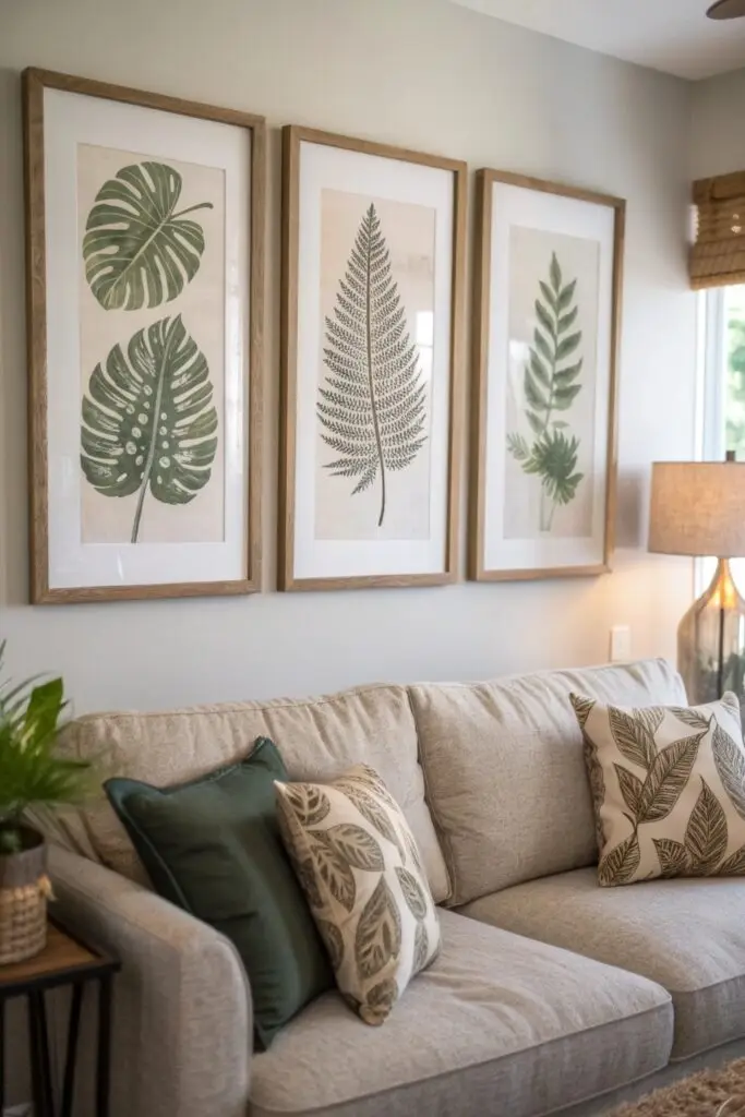 12 Above Couch Decor Ideas That Make Your Living Room Stand Out botanical framed plant prints above couch