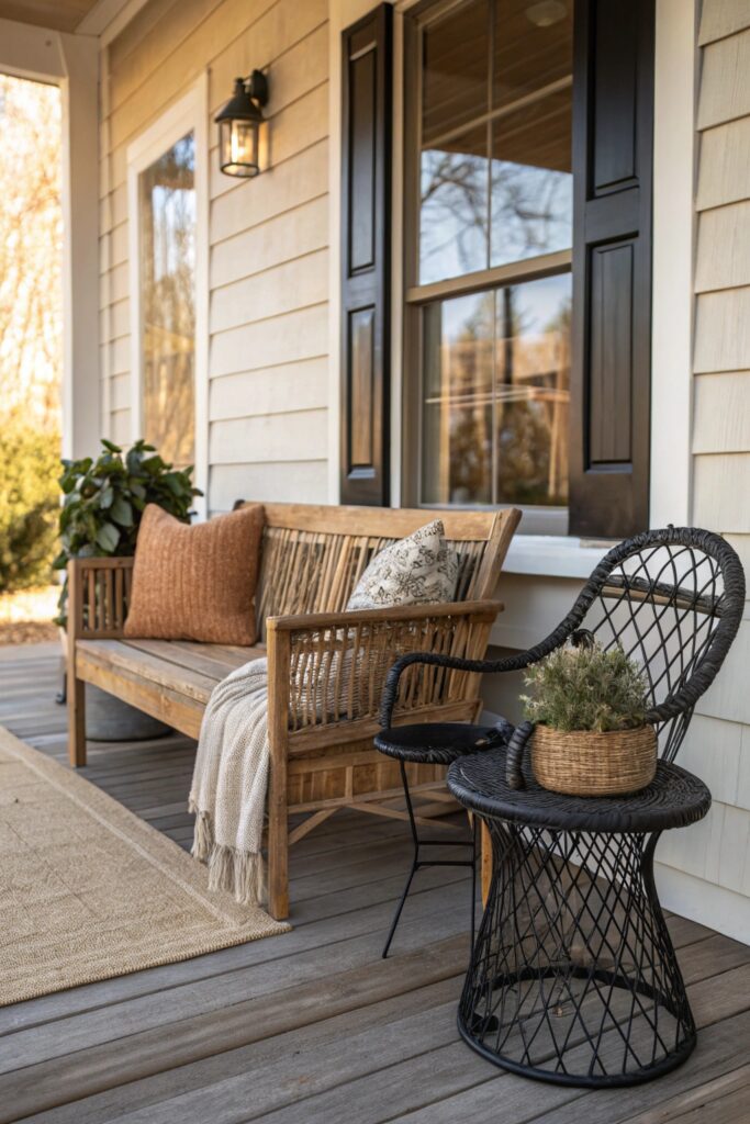 mix furniture textures materials long porch