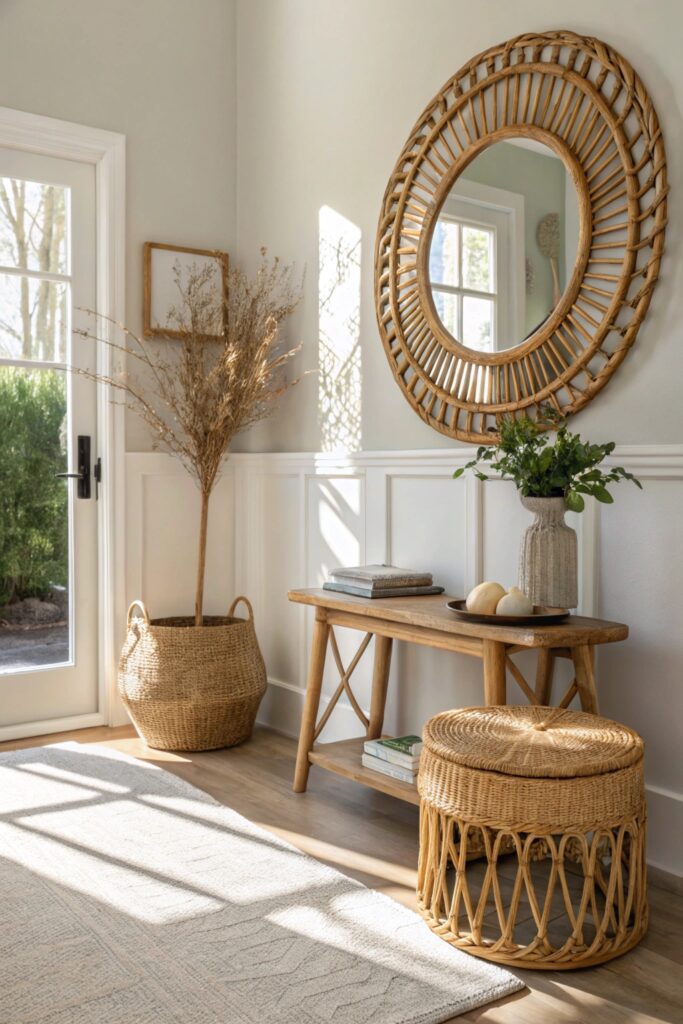 12 Modern Easter Decor Ideas for a Chic Spring Home natural wood rattan furniture easter decor