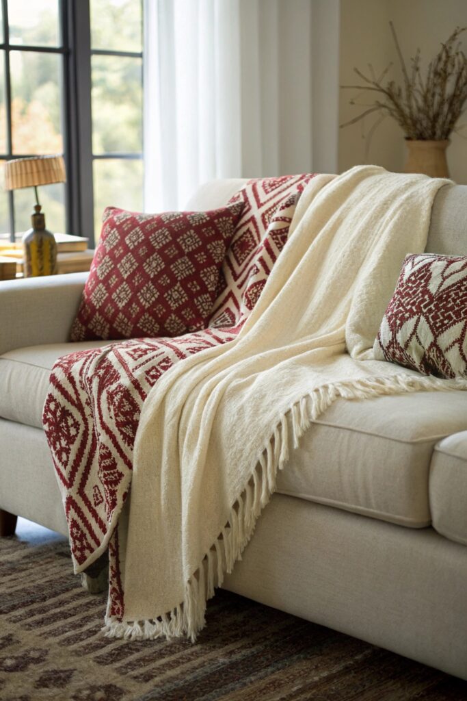 12 Ways to Decorate a Couch With Throw Blankets Like a Designer anchoring neutral base blanket couch