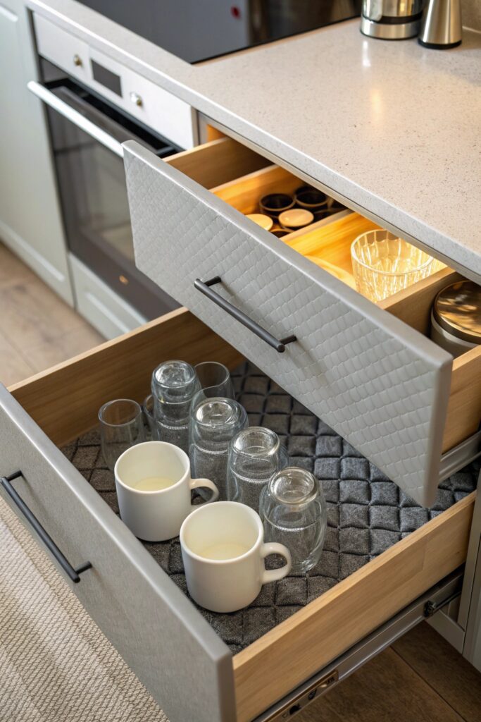 15 Kitchen Organization Hacks That Save Time and Space drawer liners grip prevent sliding kitchen