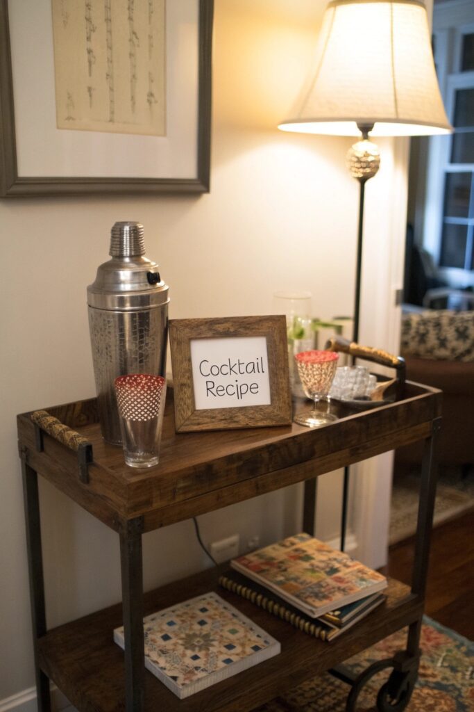 10 Bar Cart Ideas That Elevate Your Home Entertaining Game personalize unexpected bar cart detail