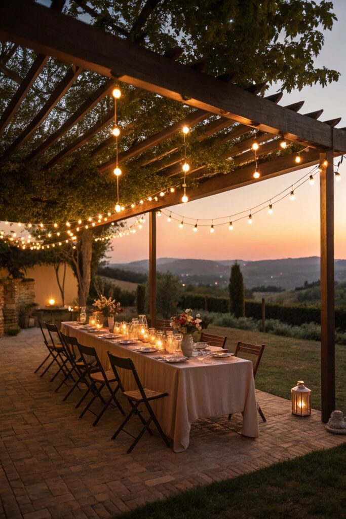 string lights overhead summer tablescape outdoor